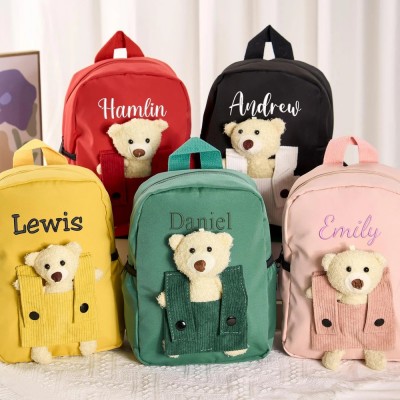 Personalized Kid Backpack Teddy Bear Bag with Embroidered Name Toddler Preschool Backpack Back to School Gift