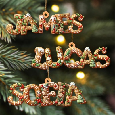 Personalized Gingerbread Alphabet Ornament Kids Name Ornament Christmas Tag for Stockings