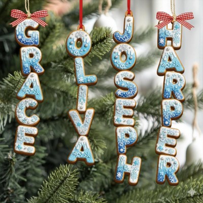 Personalized Gingerbread Alphabet Ornament Kids Name Ornament Christmas Tag for Stockings