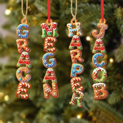 Personalized Gingerbread Alphabet Ornament Kids Name Ornament Christmas Tag for Stockings