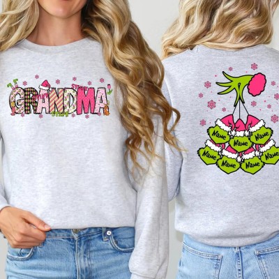 Personalized Mommy Christmas with Kids Name Christmas Grinch Grandma Sweatshirt Christmas Gifts