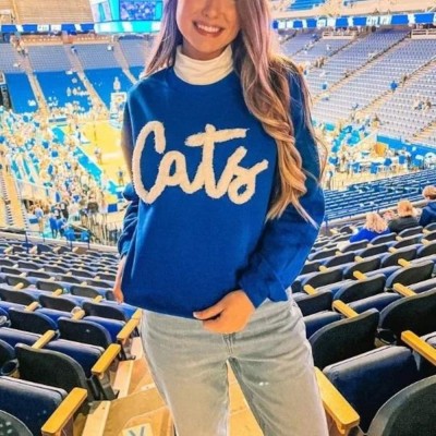 Personalized Chenille Yarn Embroidered Sweatshirt with Name University Game Day Fuzzy Letter Team Spirit Shirt Football Moms Outfit