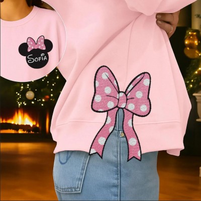 Personalized Embroidered Christmas Side Bow Cut-Out Sweatshirt with Name Christmas Embellished Funny Sweatshirt Christmas Gifts