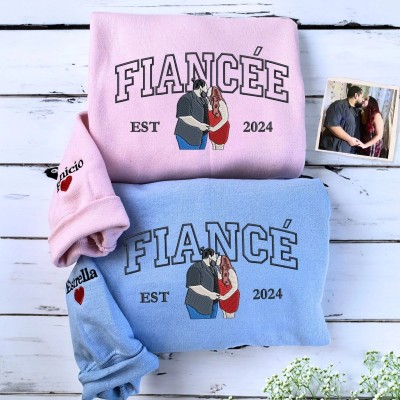 Personalized Embroidered Portrait Sweatshirt Fiancee and Fiance Outline Photo Sweatshirt Couples Gift