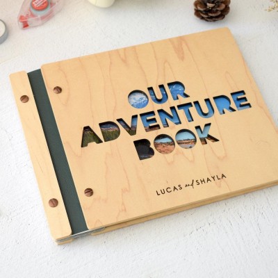 Personalized Wooden Adventure Book Photo Album Travel Scrapbook Valentine's Day Anniversary Gift For Travel Lovers