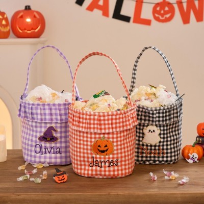 Personalized Halloween Basket with Embroidered Name Trick or Treat Bag Candy Gift Bucket