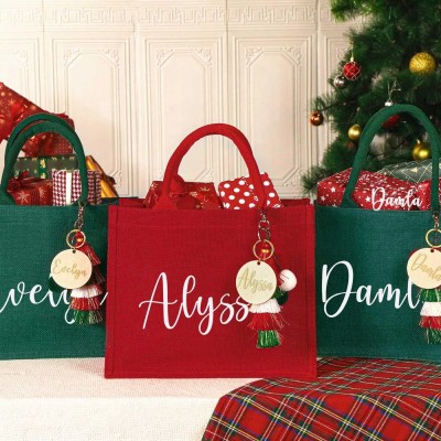 Personalized Gift bag with Charm Holiday Gift Bags with Name Party Bags Christmas Eve Gift Bags