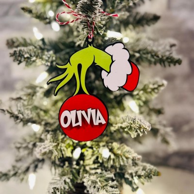 Personalized Grinch Ornament Grinch Name Stocking Tags Xmas Tree Decor