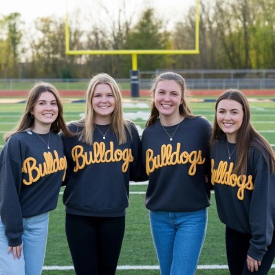 Personalized Chenille Yarn Embroidered Sweatshirt with Name Game Day Fuzzy Letter Team Spirit Shirt Football Moms Outfit