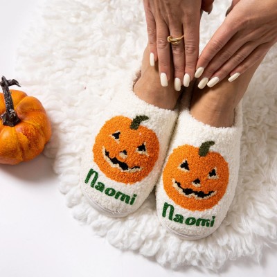 Personalized Pumpkin Slippers Spooky Halloween Name Slippers