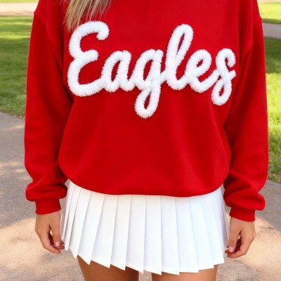 Personalized Chenille Yarn Embroidered Sweatshirt with Name University Game Day Fuzzy Letter Team Spirit Shirt Football Moms Outfit