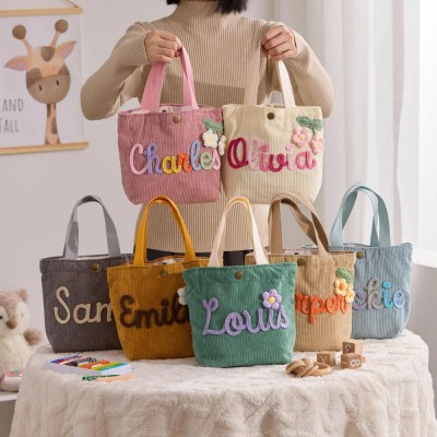Personalized Kids Handbag with Embroidered Name Children's Yarn Handbags Traveling Handbag Back to School Gift Baby Shower Gifts