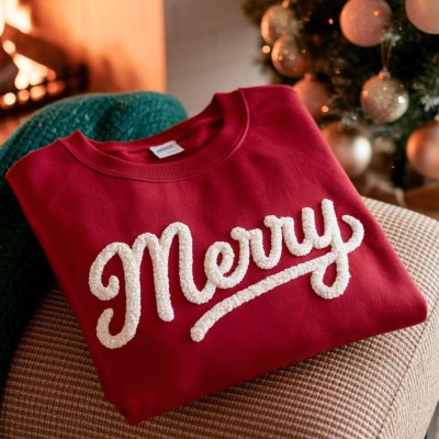 Personalized Chenille Yarn Embroidered Sweatshirt with Name Game Day Christmas Fuzzy Letter Team Spirit Shirt Football Moms Outfit