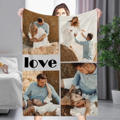 Personalized Picture Collage Text Blanket Couple Photo Memorial Blanket Anniversary Christmas Gift