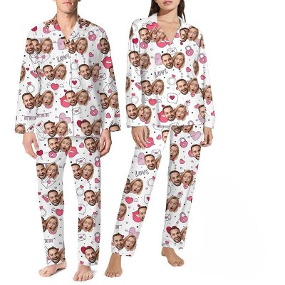 Personalized Couple Photo Pajamas Set for Lovers Love Signal Long Sleeve Pajamas Valentines Day Gift Anniversary Gifts