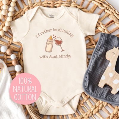 Personalized Baby Bodysuit, I'd Rather Be Drinking with Custom Family Name Infant Romper, Wine Drinker Newborn Snapsuit gift