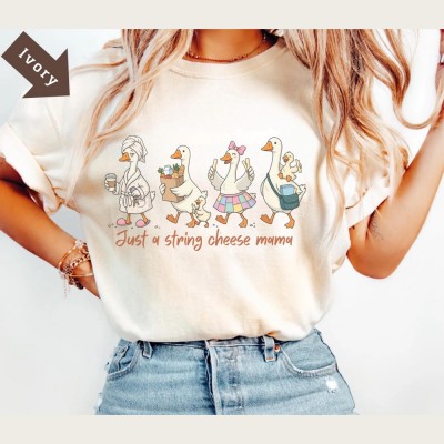 Just A String Cheese Mama Era Mama Comfort Colors Shirt, Mother's Day Gift, Trendy Motherhood Graphic Tee, Funny Silly Goose Mom T-Shirt